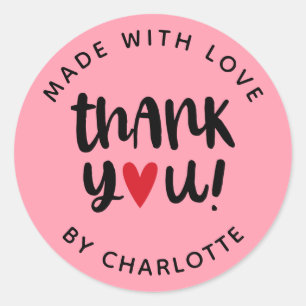 Modern Script Made With Love Thank You Classic Round Sticker