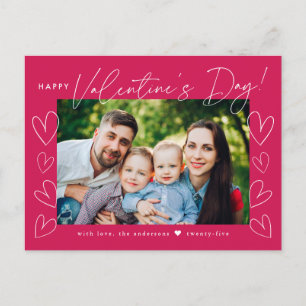 Modern Script Magenta Valentine's Day Photo Holiday Postcard