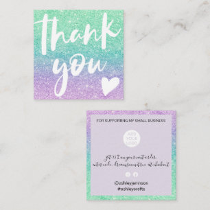 Modern script mermaid glitter teal thank you square business card