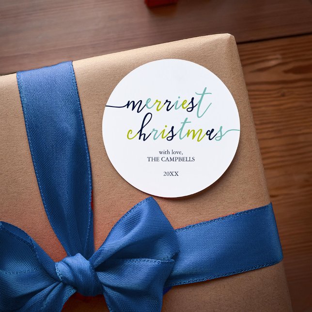 Modern Script "Merriest Christmas" Classic Round S Sticker (Creator Uploaded)