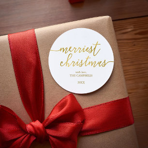 Modern Script "Merriest Christmas" Classic Round S Sticker