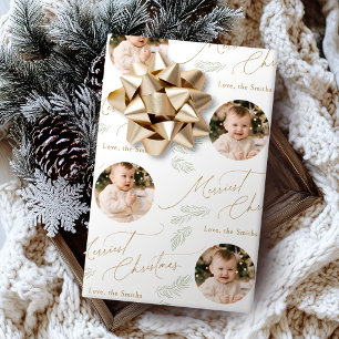 Modern Script Merriest Christmas Family 2 photo Wrapping Paper