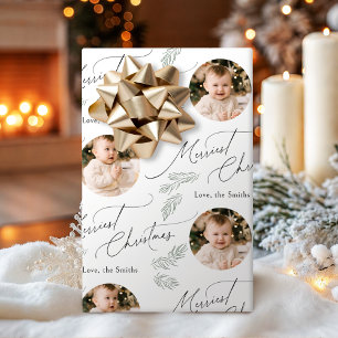 Modern Script Merriest Christmas Family 2 photo Wrapping Paper