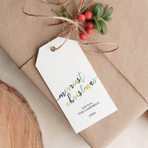 Modern Script "Merriest Christmas" Holiday Photo Gift Tags