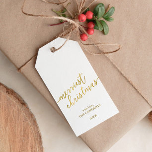 Modern Script "Merriest Christmas" Holiday Photo Gift Tags