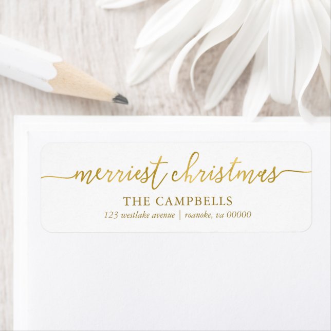Modern Script "Merriest Christmas" Label Return Address Label (Insitu)