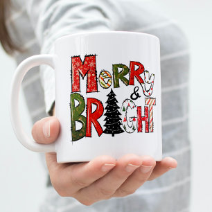Modern Script Merry And Bright Colourful Christmas Two-Tone Coffee Mug