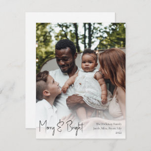 Modern Script Merry & Bright Full Vertical Photo Holiday Card
