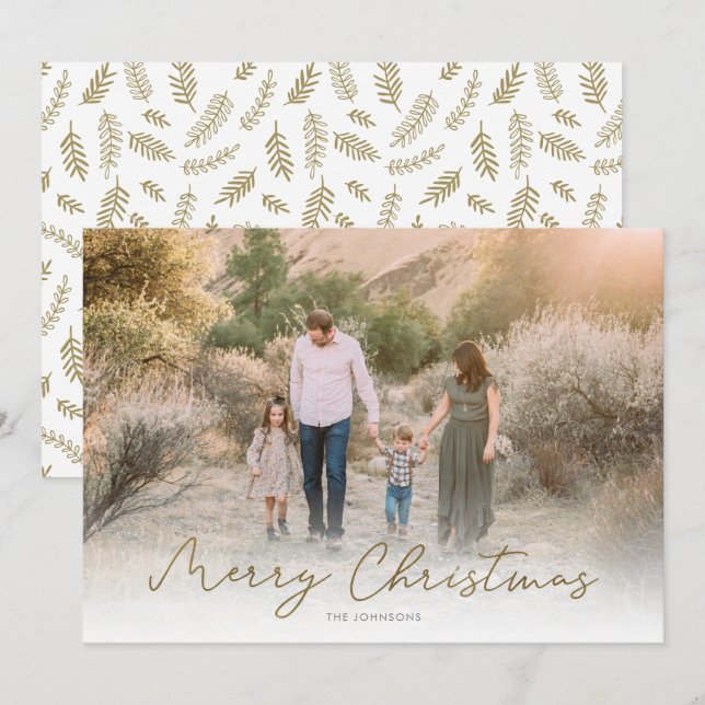 Modern Script Merry Christmas Big Photo Holiday Card (Front/Back)