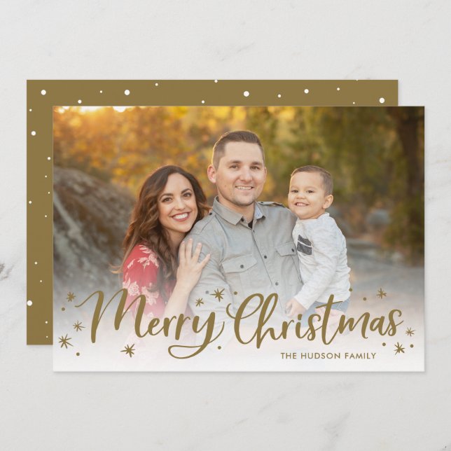 Modern Script Merry Christmas Calligraphy Photo Holiday Card (Front/Back)