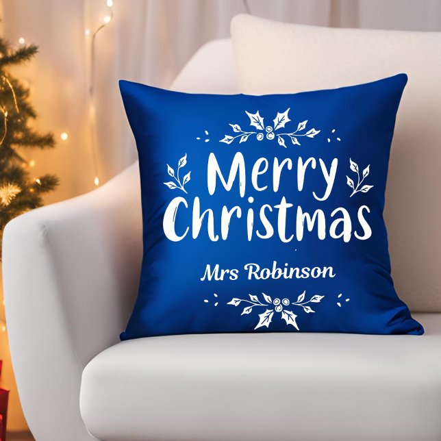 Modern Script Merry Christmas Custom Name Family Cushion (Creator Uploaded)