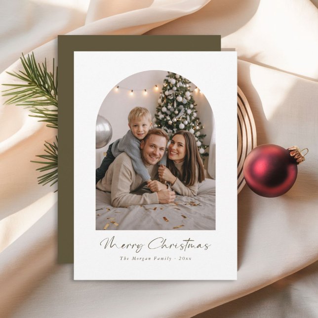 Modern Script Merry Christmas Family Arch Photo Holiday Card (Creator Uploaded)