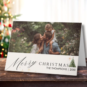 Modern Script Merry Christmas Family Photo Custom Card