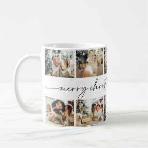 Modern Script Merry Christmas Family Photo Mug