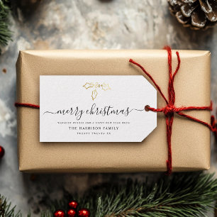 Modern Script Merry Christmas Gold Mistletoe Gift Tags