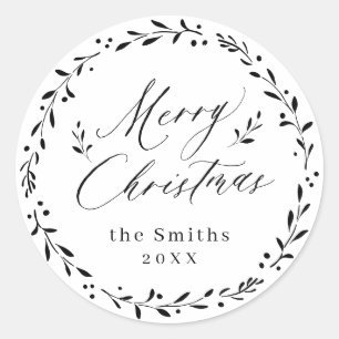 Modern script Merry Christmas Holiday Gift Classic Round Sticker