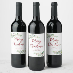 Modern Script Merry Christmas Holiday Party Wine Label