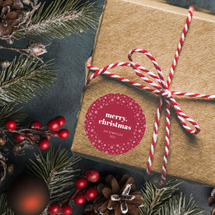 Modern Script Merry Christmas Holiday Red Classic Round Sticker