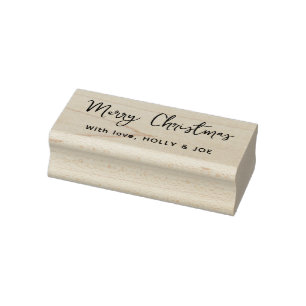 Modern Script Merry Christmas Name Rubber Stamp