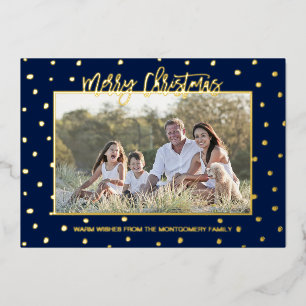 Modern Script Merry Christmas Personalised Photo Foil Holiday Card