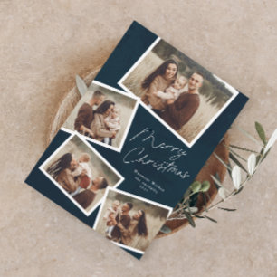 Modern Script Merry Christmas Photo Collage Holiday Card