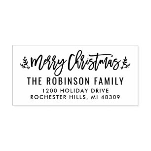 Modern Script Merry Christmas Return Address Rubber Stamp