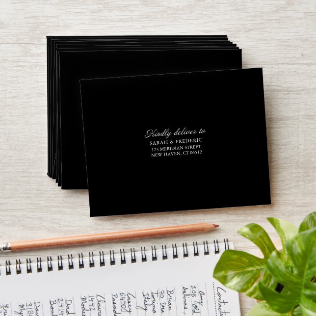 Modern Script Minimal Calligraphy Black Wedding Envelope (Stacked)