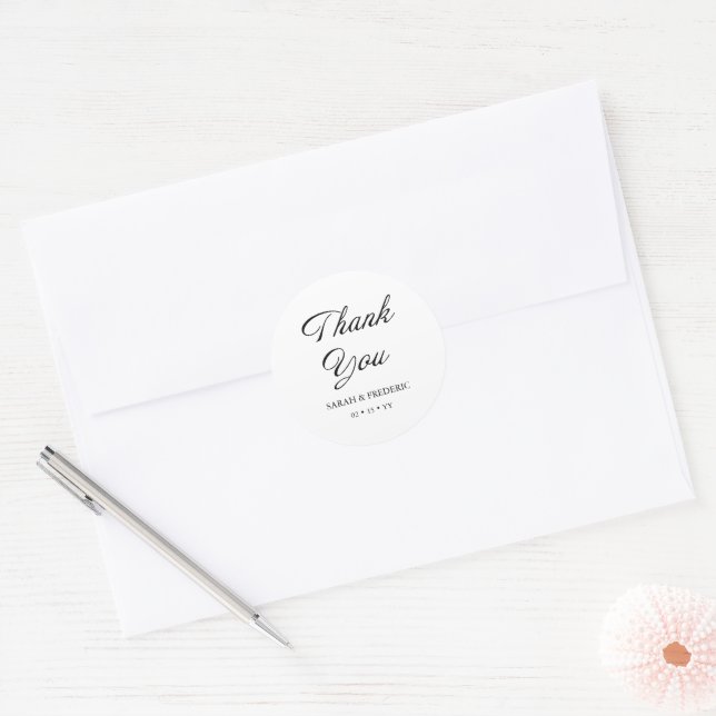 Modern Script Minimal Calligraphy White Wedding Classic Round Sticker (Envelope)
