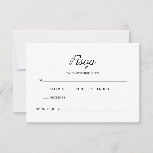 Modern Script Minimal Calligraphy White Wedding RSVP Card (Front)