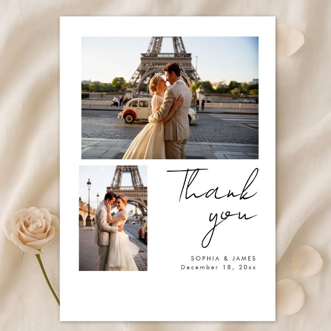 Modern Script Minimal Destination Photo Wedding Thank You Card (Creator Uploaded)