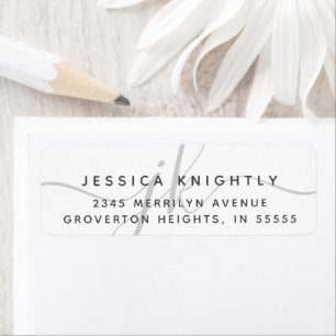 Modern Script Minimal Grey Monogram Initials Return Address Label