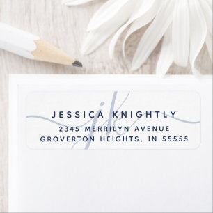 Modern Script Minimal Monogram Initials Navy Blue Return Address Label