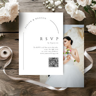 Modern Script Minimal Photo Arch Wedding QR code RSVP Card