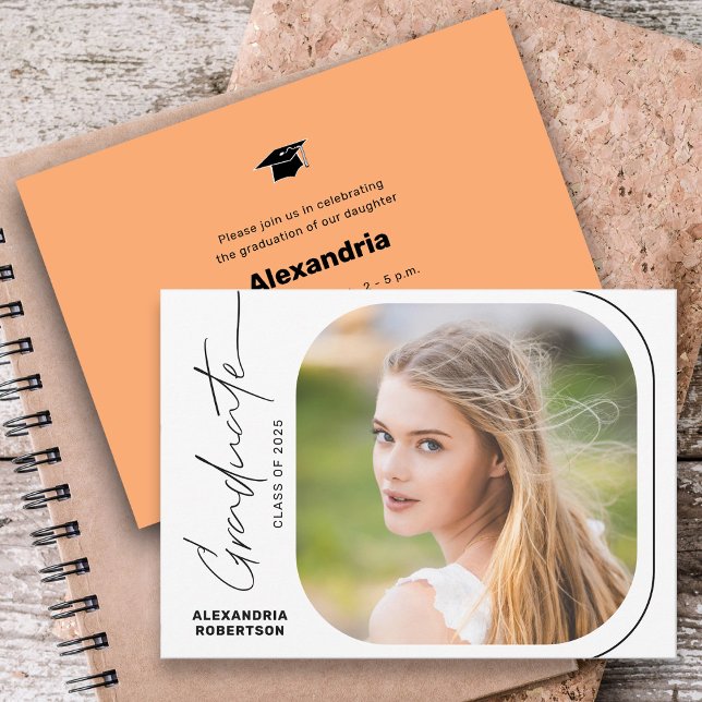 Modern Script Minimal Photo Graduation Party Invitation (Creator Uploaded)