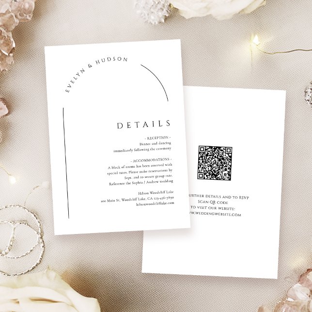 Modern Script Minimalist Arch QR code Details Card (Modern Script Minimalist Arch QR code Details Note Card)