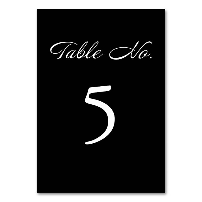 Modern Script Minimalist Black Wedding Table Number (Back)
