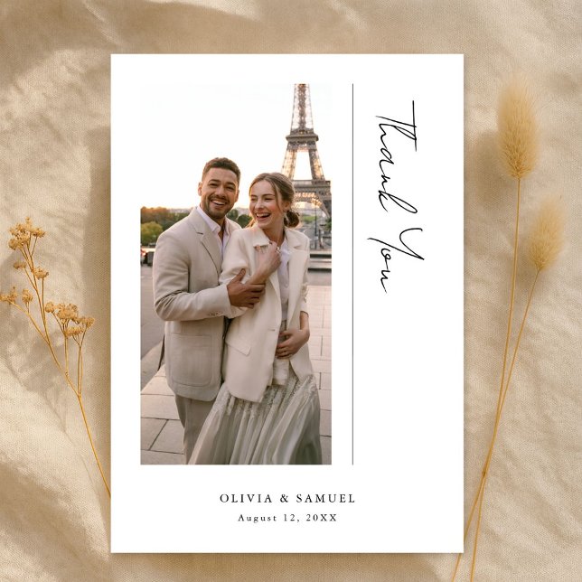 Modern Script Minimalist Destination Wedding Photo Thank You Card (Creator Uploaded)