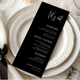 Modern Script Minimalist Let's Eat Black Wedding   Menu