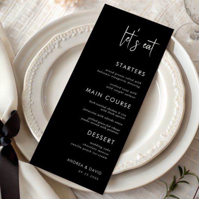 Modern Script Minimalist Let's Eat Black Wedding   Menu (Creator Uploaded)