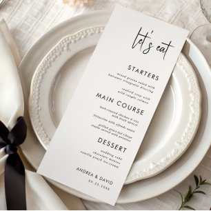 Modern Script Minimalist Let's Eat White Wedding   Menu