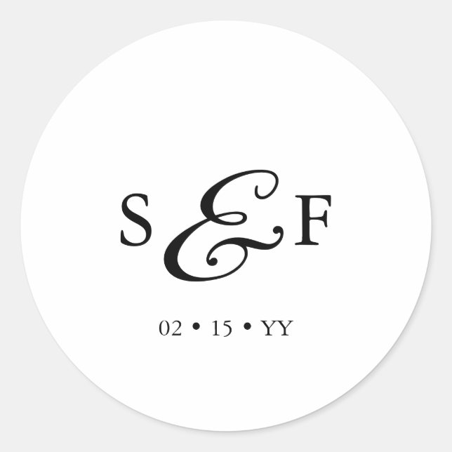 Modern Script Minimalist Monogram White Wedding Classic Round Sticker (Front)