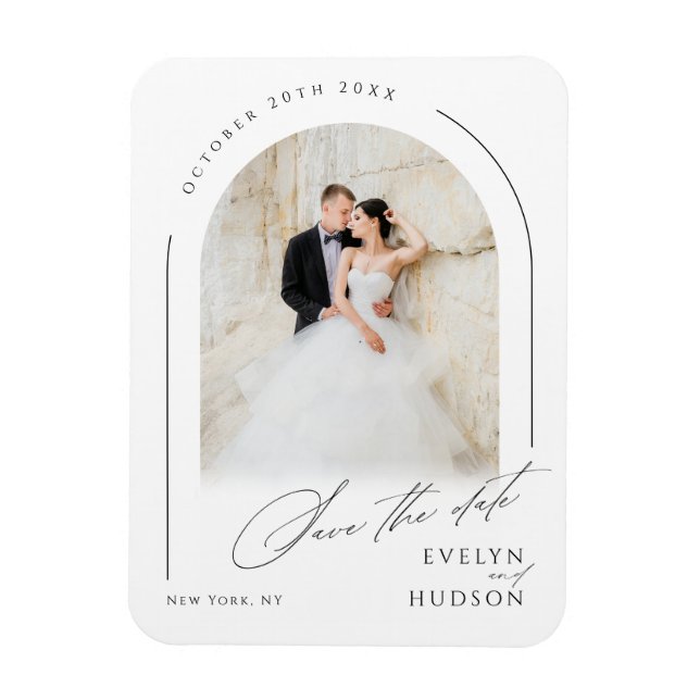 Modern Script Minimalist Photo Arch Wedding Magnet (Vertical)
