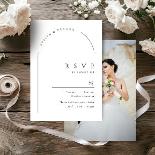 Modern Script Minimalist Photo Arch Wedding RSVP Card
