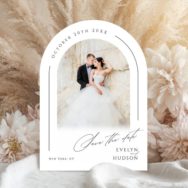 Modern Script Minimalist Photo Arch Wedding Save The Date (Modern Script Minimalist Photo Arch Wedding Save The Date)