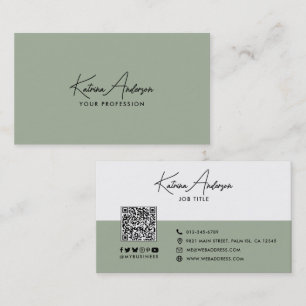 Modern Script Minimalist QR Code Social Media Business Card