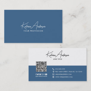 Modern Script Minimalist QR Code Social Media Business Card