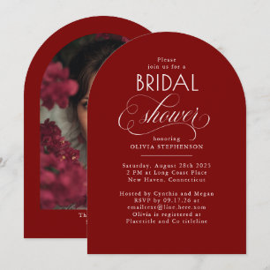 Modern Script Minimalist Red Bridal Shower Photo Invitation