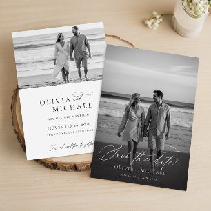 Modern Script Minimalist Wedding Photo Save The Date