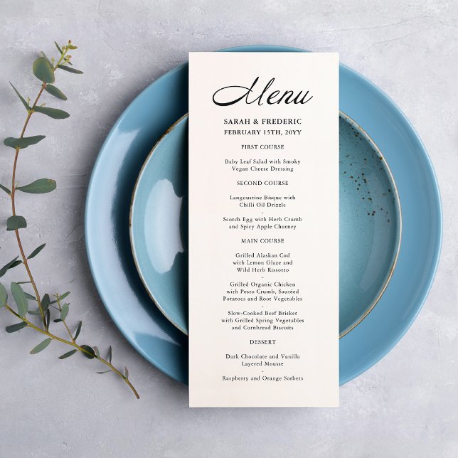 Modern Script Minimalist White Wedding Menu (Creator Uploaded)