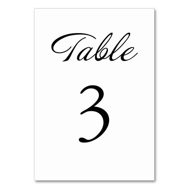 Modern Script Minimalist White Wedding Table Number (Front)